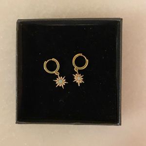 Gold huggie earrings with cubic zirconia and opal stones